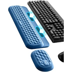 Vaydeer Wrist Rest Set with Sticker, Full Mechanical Keyboard and Mouse Support Pad, Ergonomic Desk Cushion for Computer Typing Office Work Home Gaming, Memory Foam Arm Palm Hand Pain Relief-Blue