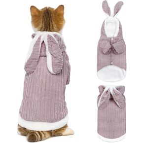 DENTRUN Sphynx Hairless Cats Rabbit Costume Kitten Warm Hoodie Winter Sweater Cute Pullover Shirts Breathable Cat Sweatshirt Wear Adorable Christmas Halloween Clothes Jumpsuit