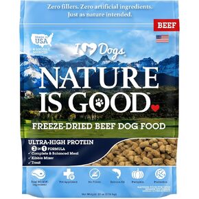 طعام الكلاب iHeartDogs Nature جيد ومجفف بالتجميد - معتمد من قبل الطبيب البيطري، طعام خام للكلاب خالٍ من الحشو ويدعم الصحة العامة والرفاهية - دجاج، 20 أونصة