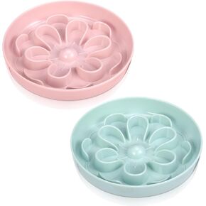 2 Pcs Cat Slow Feeder Bowl Cute Cat Food Bowl with Bloom Design Healthy Eating Diet Interactive Feeder Wet Dish for Pets Small Dogs(Pink, Green)