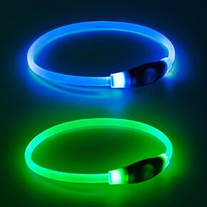 2 Packs Light Up Dog Collar, USB Rechargeable LED Dog Collar, Adjustable Glow in The Dark Collars for Dogs, Waterproof Safety Dog Lights for Night Walking
