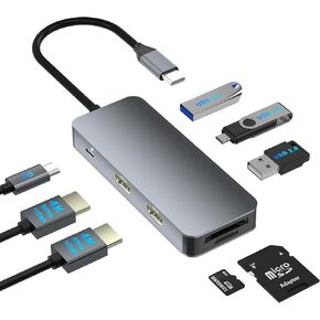 محول HDMI مزدوج لشاشتين، محطة إرساء كمبيوتر محمول بشاشة مزدوجة، مقسم HDMI للشاشات المزدوجة، محول HDMI مزدوج 4K@60 هرتز، محول شاشة مزدوج، محطة إرساء USB C لأجهزة الكمبيوتر المحمول Dell/HP/Mac