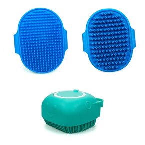 3 قطع من فرش حمام الحيوانات الأليفة مع موزع شامبو السيليكون، وظيفة التدليك، ومقبض دائري قابل للتعديل، مثالية للكلاب والقطط ذات أنواع الشعر المختلفة أثناء الاستحمام. in Kuwait