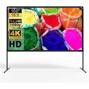 Projector Screen with Stand,100 Inch Outdoor Projector Screen and Stand,Thickened Wrinkle-Free Outdoor Movie Screen and Sturdy Frame for Home Movie Theater
