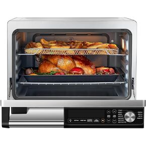 COSORI Ceramic Air Fryer Toaster Oven Combo, 11-in-1 Flat-Sealed Heating Elements for Easy Cleanup, Innovative Burner Function, 6 Accessories & Recipes, 26QT, Silver, Stainless Steel