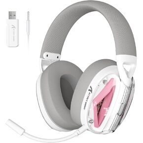 L60 230g Lightweight Headset Over-Ear,Wired /2.4G/ Bluetooth Tri-Mode Gaming Headphone,Noise Cancelling Pluggable Microphone Stereo Sound,600mAh Battery,Suitable for PC/Mac/PS4/PS5/Switch-White Pink