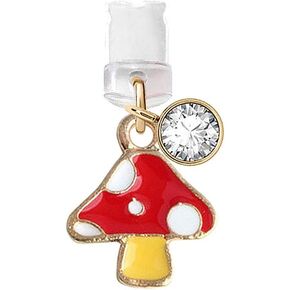 ELISE & FONDA CP168 USB Charging Port Anti Dust Plug Tiny Mushroom Pendant Phone Charm for iPhone 11/ XS MAX/XR/X/8 Plus/7/6S/7/SE iPad iPod (Red)