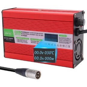 29.2V 5A LiFePO4 Battery Charger Red Aluminum Case for 8S 24V LiFePO4 Battery with OLED Charging Display 24V Charger(DC 3pin XLR Plug