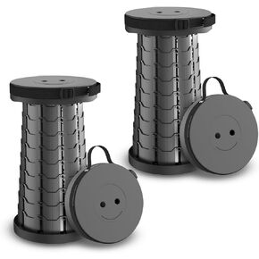 NUMANU New-Gen Collapsible Stool 2-Pack w/Carabiner Clips - Lightweight, Sturdy, Portable, Adjustable Telescoping Compact Folding Chair or Foot Rest for Travel, BBQ, Camping, Queue - Max 400lbs