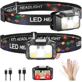 Headlamp 2 Pack, 300 Lumens Rechargeable Red Light Headlamp for Adults, 60°Angle Adjustable Head Lamp with 7 Modes and IPX4 Waterproof Head Lights for Outdoor Camping/Hunting/Running/Hiking/Reading