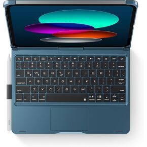Swivel Keyboard Case for iPad 10th Generation 2022 10.9-inch A2696 A2777 A2757; Wireless Rotatable Cover and Pencil Holder, Multi-Touch Ttrackpad, RGB Backlit, Navy Blue