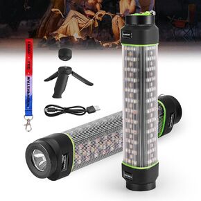 2-in-1 Survival Camping Lantern and Flashlight with 6 Modes, Outdoor LED Torches, Rechargeable, IP68 Waterproof, Portable Emergency Light for Power Outage, Hurricane, Hiking (Black)