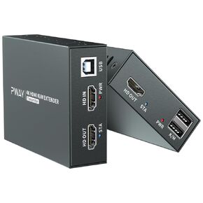 PWAYTEK 4K HDMI KVM USB Extender Transmit 4K@60Hz Video Over Cat5e/6 Ethernet Cable 60m (196ft) Zero Latency Support Mouse Keyboard Control Remote Signal NVR