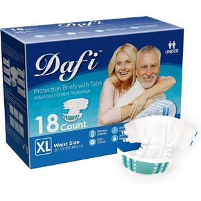 DAFI Absorption Update Adult Diapers, Medium Disposable Incontinence Briefs with Tabs, Nursing Diapers, Urine Leak Resistant, Breathable, Overnight Bladder Control, 18 Count