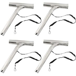 4 Pcs Silver Highly Polished Marine Grade Stainless Steel Outrigger Rod Holder with Rope Fishing Rod Holder Outrigger Mount Rod Pod