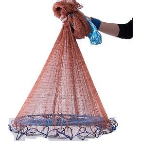 Tire line Fishing Cast Net with Flying Disc 4-12FT Radius Size Heavy Duty Iron Sinkers Throw Net for Bait Trap Fishing 4/5 Inch Mesh Size