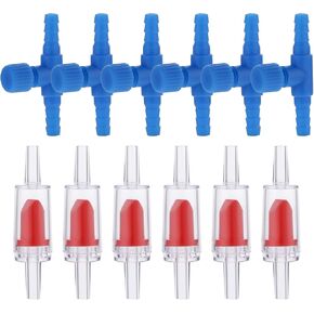 12 Pcs Aquarium Air Valve, Aquarium Air Pump Accessories with Aquarium Control Valves, One Way Non-Return Check Valve, Air Control Valve for 3/16" Aquarium Tubing Fish Tank Accessories Red