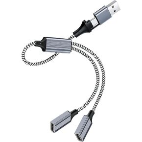USB C Splitter Dual USB Data Y Splitter Adapter USB-C Male to USB Female Charging Cable USB 2.0 OTG Converter Cord Hub for MacBook, USB-C Phone, Flash Drive, Camera, Printer