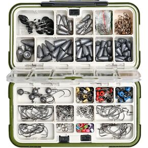 219pcs Fishing Accessories Kit Included Fishing Hooks,Fishing Sinkers Weights,Fishing Rubber Bobber,Jigs,Fishing Beads, Fishing Swivels Snaps, Fishing Gear Kit with Tackle Box- Fishing Gifts for Men
