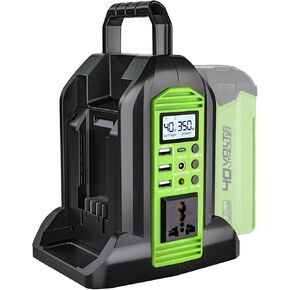 for Greenworks Power Inverter 40V, 350W 2-Port DC 40V to AC 120V Portable Battery Converter Generators with LED Light, 6 Output Ports, LCD Display for RV Camping, Emergency, Power Outages
