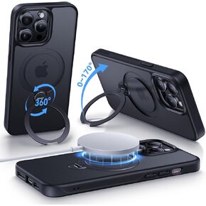 CASEKOO Patented 360° Spin Magnetic Stand for Samsung Galaxy S25 Ultra Case [18FT Military Drop Protection] [Compatible with MagSafe] Matte Translucent Slim S25 Ultra Case 6.9'' 2025, Black