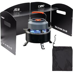 Camping Stove Windscreen Steel Camp Stove Windscreen 4 Plates Steel Folding Camping Stove Windshield with a Storage Bag and Compartment for Camping, Hiking, Picnic, Backpacking, Cooking (Black)