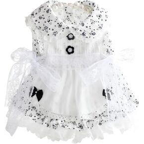 Dog Princess Dresses for Small Dogs Cat Lolita Lace Bow Clothes Wave Point Flowers Costume Black Pet Girl Cute Coat Outfits Spring Costumes Summer (M,Black Flowers)