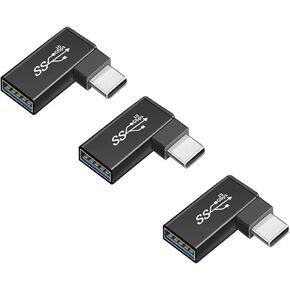 USB C to USB 3.0 Adapter USB A 3.0 Female to 90 Degree 3.1 Type C Male Converter for Smartphone Flash Drives, Mouse Keyboards and Other USB Peripherals Black 3 Pack