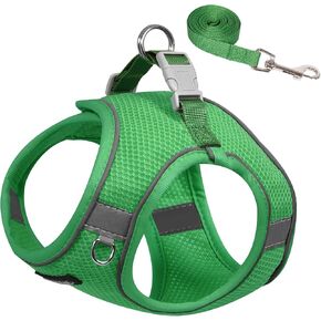 AIITLE Puppy Harness and Leash Set for Walking, Step in Dog Harness, Soft Breathable Pet Supplies, Reflective Bands, for Extra Small Dogs and House Cats Pink XXXS