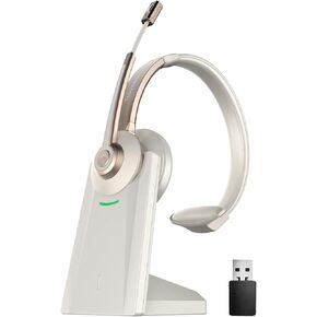 Bluetooth Headset, Wireless Headphones with Microphone Noise Canceling & USB Dongle, Trucker Bluetooth Headset with Mic Mute & Charge Dock for PC/Laptop/Smartphone/Meeting/CallCenter/Office/Skype/Zoom