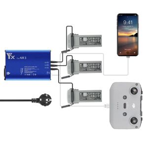 Taoke Intelligent Charger Compatible with DJI Mavic Air 3 Battery and Remote Controller, Charging Hub Multiple Battery Charger