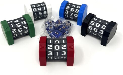 MunnyGrubbers - 5 Pack Life Counter - HP Tracker with Tracking Card Slot - (Random 7PC D20 Dice Set Included) - MTG - Tabletop RPG - Board Games - DND - Dungeons and Dragons - (5 Pack - Combo A) in Kuwait