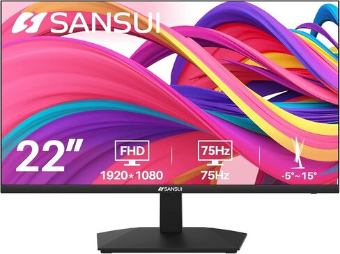 شاشة SANSUI مقاس 22 بوصة 1080 بكسل FHD 75 هرتز مع HDMI VGA، شاشة LED مريحة للغاية قابلة للإمالة للعناية بالعين للمكتب المنزلي (يتضمن كابل HDMI ES-22F1) (متجدد) in Saudi Arabia