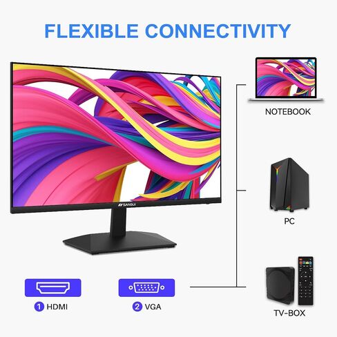 شاشة SANSUI مقاس 22 بوصة 1080 بكسل FHD 75 هرتز مع HDMI VGA، شاشة LED مريحة للغاية قابلة للإمالة للعناية بالعين للمكتب المنزلي (يتضمن كابل HDMI ES-22F1) (متجدد) in Saudi Arabia