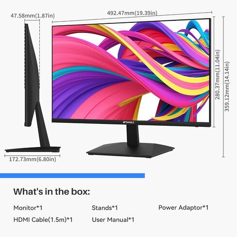 شاشة SANSUI مقاس 22 بوصة 1080 بكسل FHD 75 هرتز مع HDMI VGA، شاشة LED مريحة للغاية قابلة للإمالة للعناية بالعين للمكتب المنزلي (يتضمن كابل HDMI ES-22F1) (متجدد) in Saudi Arabia