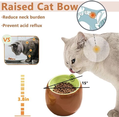 VEEKI Ceramic Elevated Cat Bowls, Tilted Whisker Friendly Raised Cat Food Bowl Stress Free Anti-Vomiting, Food Feeding Dish for Indoor Cats Dishwasher Safe & Microwaveable(Banana) in Saudi Arabia