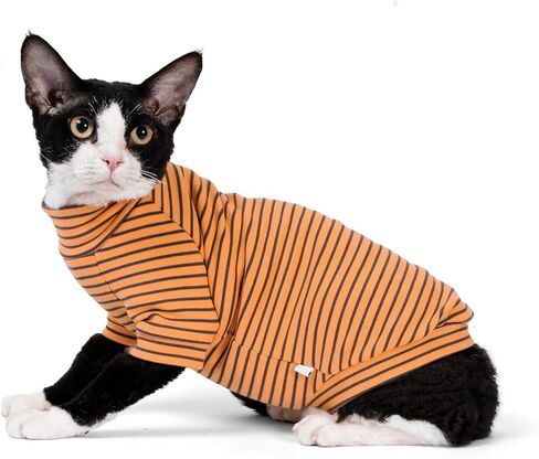 Sphynx Cat Stripe Shirt, Two-legged Clothes for Cats, Hairless Cats Warm Cotton Clothes, Stretchy Fabric Cat Onesie (Medium) in Kuwait