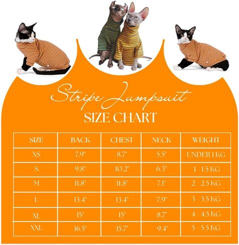 Sphynx Cat Stripe Shirt, Two-legged Clothes for Cats, Hairless Cats Warm Cotton Clothes, Stretchy Fabric Cat Onesie (Medium) in Kuwait