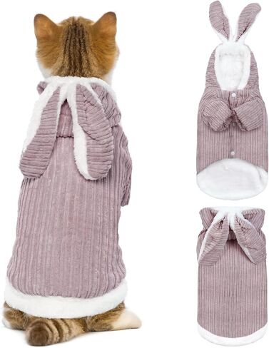 DENTRUN Sphynx Hairless Cats Rabbit Costume Kitten Warm Hoodie Winter Sweater Cute Pullover Shirts Breathable Cat Sweatshirt Wear Adorable Christmas Halloween Clothes Jumpsuit in Saudi Arabia