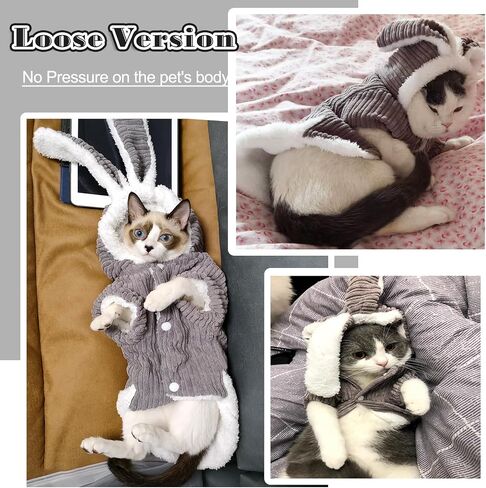 DENTRUN Sphynx Hairless Cats Rabbit Costume Kitten Warm Hoodie Winter Sweater Cute Pullover Shirts Breathable Cat Sweatshirt Wear Adorable Christmas Halloween Clothes Jumpsuit in Saudi Arabia
