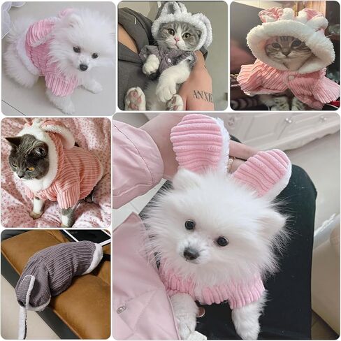 DENTRUN Sphynx Hairless Cats Rabbit Costume Kitten Warm Hoodie Winter Sweater Cute Pullover Shirts Breathable Cat Sweatshirt Wear Adorable Christmas Halloween Clothes Jumpsuit in Saudi Arabia