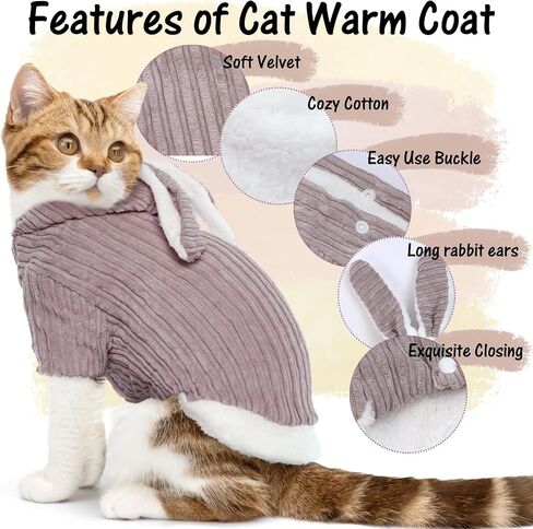 DENTRUN Sphynx Hairless Cats Rabbit Costume Kitten Warm Hoodie Winter Sweater Cute Pullover Shirts Breathable Cat Sweatshirt Wear Adorable Christmas Halloween Clothes Jumpsuit in Saudi Arabia
