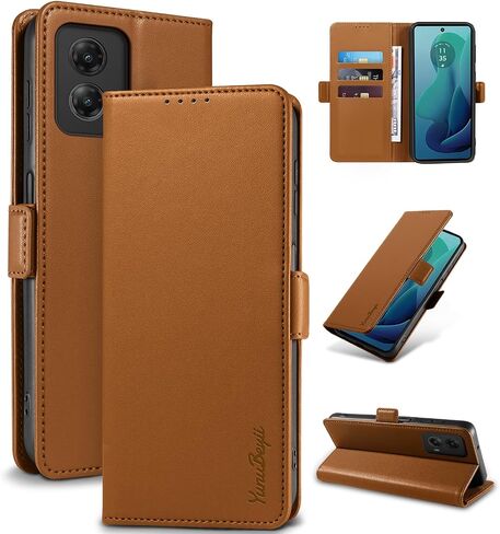 حافظة محفظة قابلة للطي لهاتف Moto G 5G (2024) - [RFID] حامل بطاقات فاخر من جلد البولي يوريثان غطاء هاتف مغناطيسي مع مسند، حافظة واقية مقاومة للصدمات، بني in Saudi Arabia