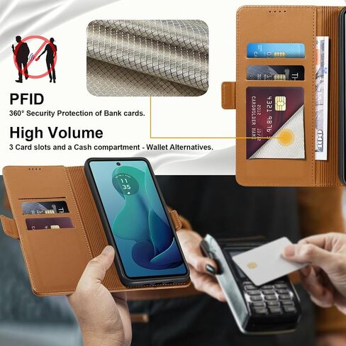 حافظة محفظة قابلة للطي لهاتف Moto G 5G (2024) - [RFID] حامل بطاقات فاخر من جلد البولي يوريثان غطاء هاتف مغناطيسي مع مسند، حافظة واقية مقاومة للصدمات، بني in Saudi Arabia