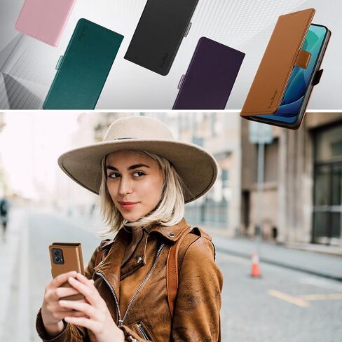 حافظة محفظة قابلة للطي لهاتف Moto G 5G (2024) - [RFID] حامل بطاقات فاخر من جلد البولي يوريثان غطاء هاتف مغناطيسي مع مسند، حافظة واقية مقاومة للصدمات، بني in Saudi Arabia