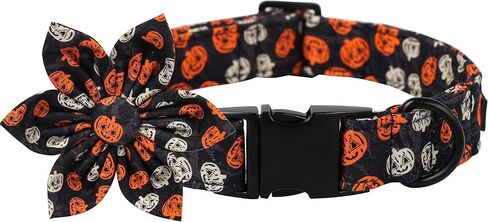 Lionet Paws Halloween Dog Bowtie Collar - Cute Cotton Adjustable Fall Dog Collar with Bowtie for Small Medium Large Dog Girl Boy Gift, S, Neck 10-16in in Kuwait