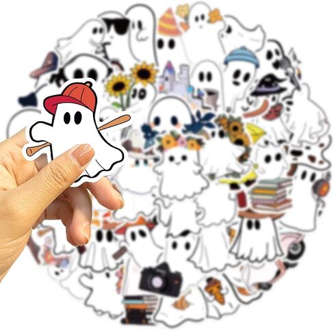 50 Pcs Halloween Ghost Theme Stickers, Cute Ghost Decorative Stickers for Kids Adults, Pack Halloween Waterproof Vinyl Stickers of Water Bottle (Ghost) in Kuwait