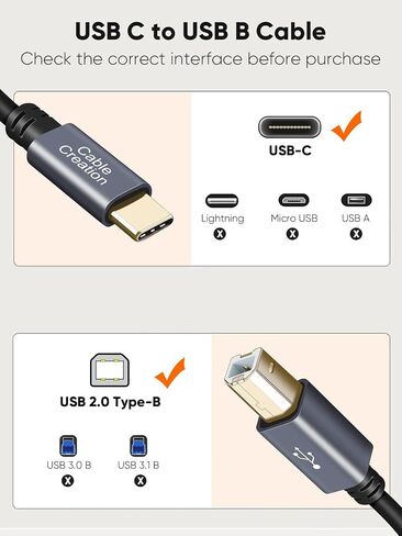 CableCreation USB C Printer Cable 1 m, Printer Cable USB C to B, Scanner Cable Printer Cable to USB MIDI Cable for Yamaha Casio Digital Piano MIDI Controller DJ Controller, 3.3 ft Black in Saudi Arabia