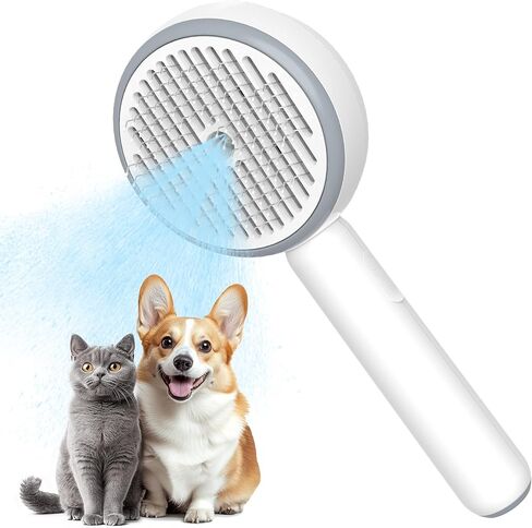 FUKUMARU Cat Steam Brush, 3 in 1 Cat Shedding Brush, Pet Steam Brush with Water Tank and USB Rechargeable, Self Cleaning Brush for Dog with Release Button, Remove Static Flying Tangled Hair, White in Saudi Arabia