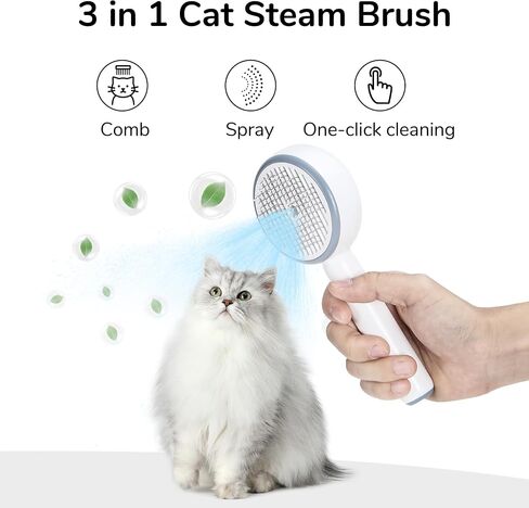 FUKUMARU Cat Steam Brush, 3 in 1 Cat Shedding Brush, Pet Steam Brush with Water Tank and USB Rechargeable, Self Cleaning Brush for Dog with Release Button, Remove Static Flying Tangled Hair, White in Saudi Arabia